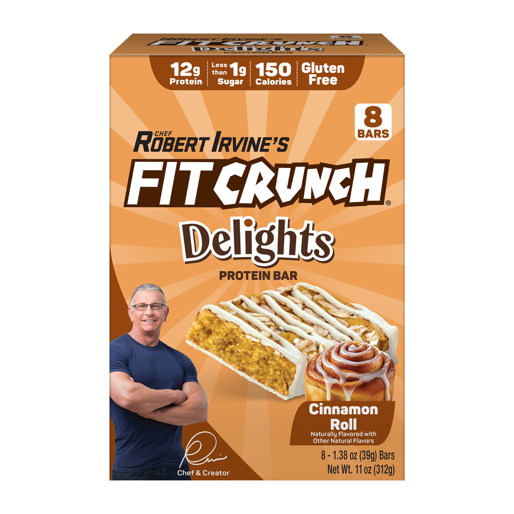 FITCRUNCH Delights Protein Bar (8 Bars, Cinnamon Roll)