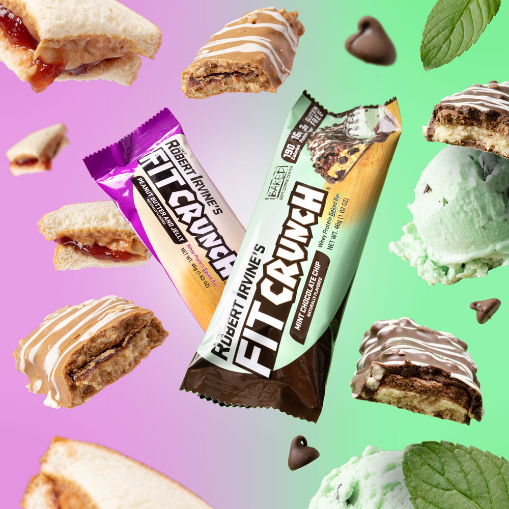 Protein bars floating with food ingredients 